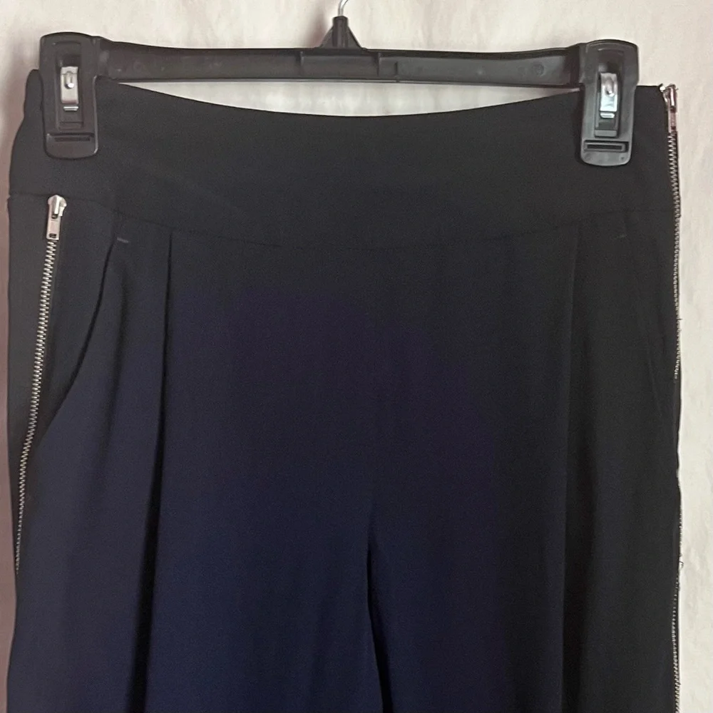 A.L.C. Side Zip Trousers Blue/Blk Trim SZ 2 High Rise Pockets Casual Evening - Picture 14 of 16